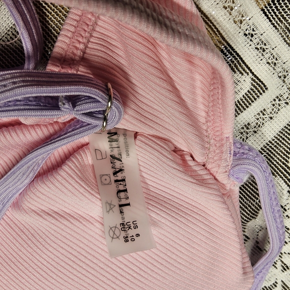 NWOT Size Zaful Pink and Lavender Ribbed Tie-Side Bikini Swimsuit - Picture 5 of 9